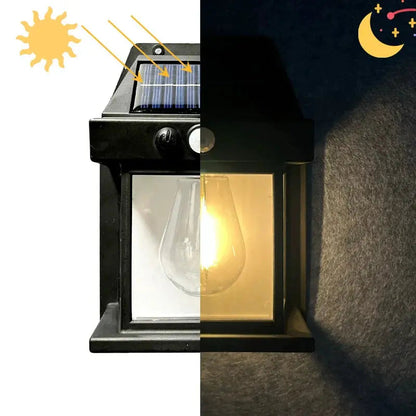Outdoor Solar Wall Lantern Motion-Activated Edison Filament