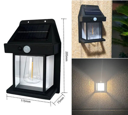 Outdoor Solar Wall Lantern Motion-Activated Edison Filament