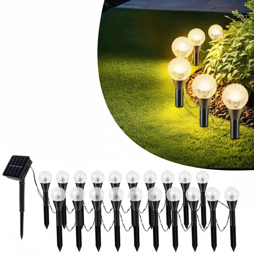 Outdoor String Lights Solar-Powered 20 Warm White LEDs