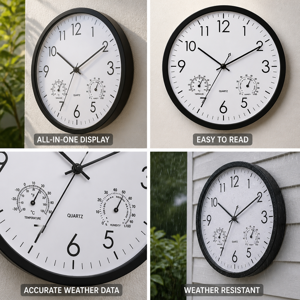 Outdoor Wall Clock 30 cm Time Temperature & Humidity