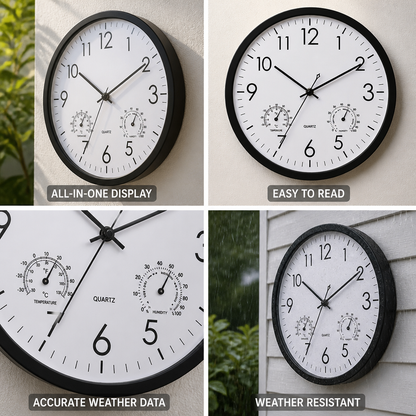 Outdoor Wall Clock 30 cm Time Temperature & Humidity