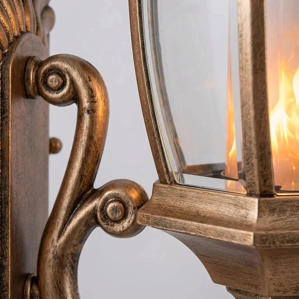 Outdoor Wall Lantern Flickering Flame LED Weatherproof Antique Gold