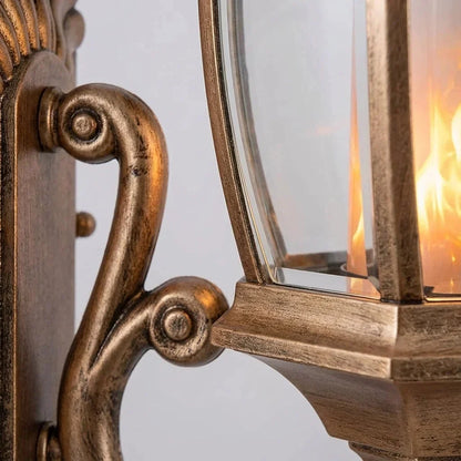 Outdoor Wall Lantern Flickering Flame LED Weatherproof Antique Gold