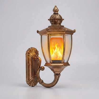 Outdoor Wall Lantern Flickering Flame LED Weatherproof Antique Gold
