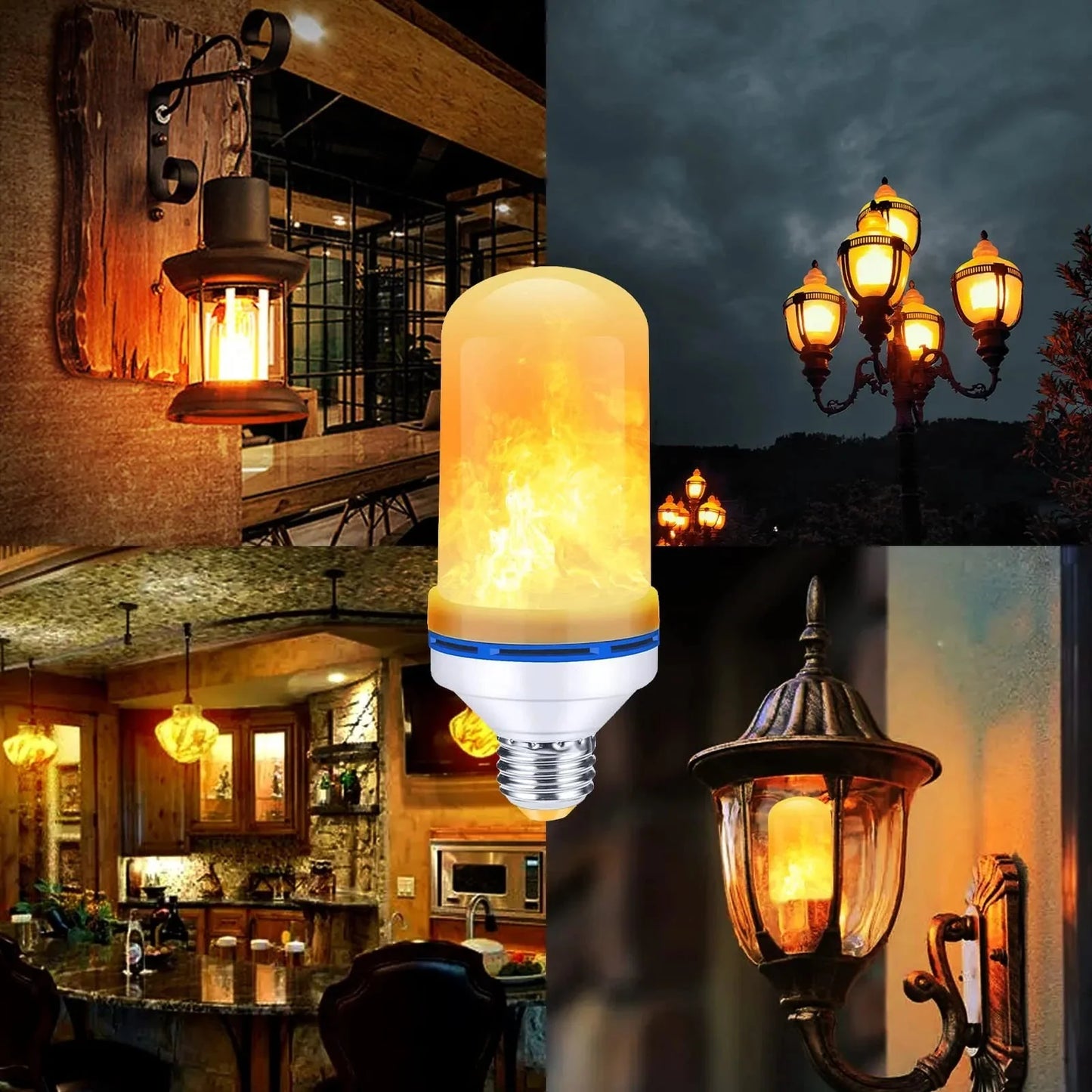 Outdoor Wall Lantern Flickering Flame LED Weatherproof Antique Gold