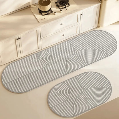 Oval Kitchen Mat Microfiber & Non-Slip Backing