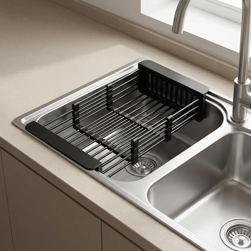 Over-Sink Draining Basket Extendable Stainless Steel Non-Slip