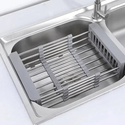 Over-Sink Draining Basket Extendable Stainless Steel Non-Slip
