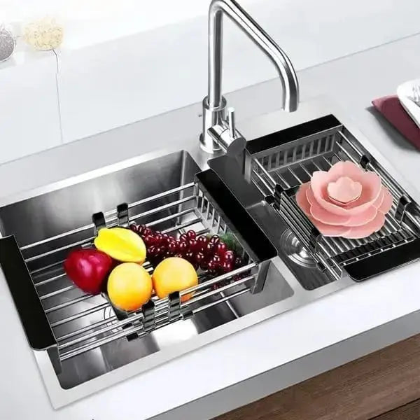 Over-Sink Draining Basket Extendable Stainless Steel Non-Slip
