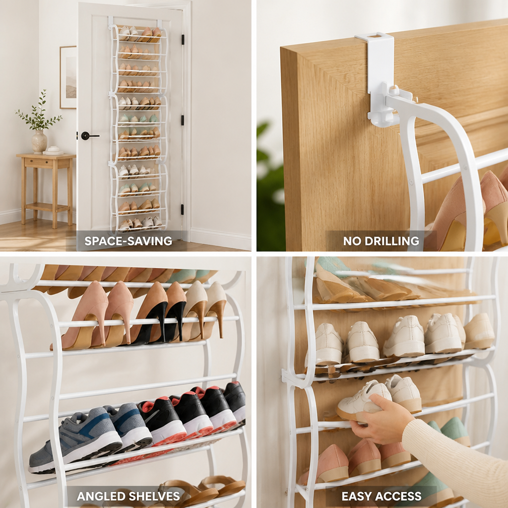 Over The Door Shoe Rack Angled Shelves 36 Pairs