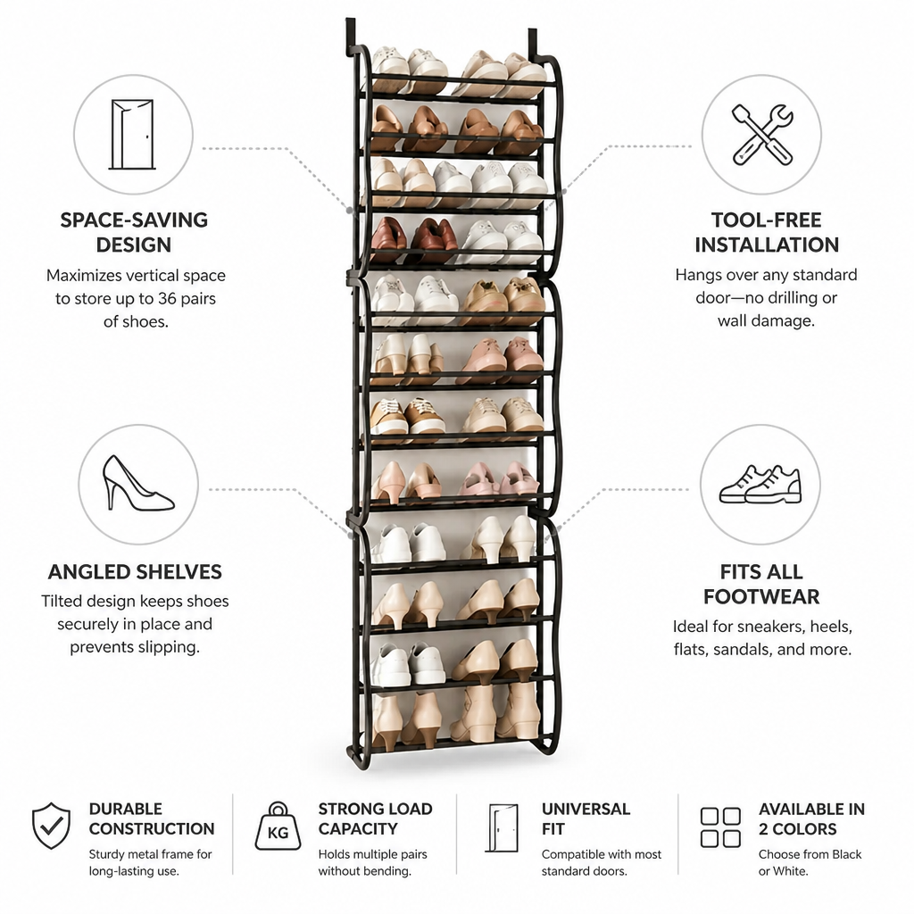 Over The Door Shoe Rack Angled Shelves 36 Pairs