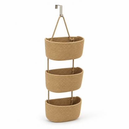 Over-the-Door Organizer 3-Tier Handwoven Cotton Baskets
