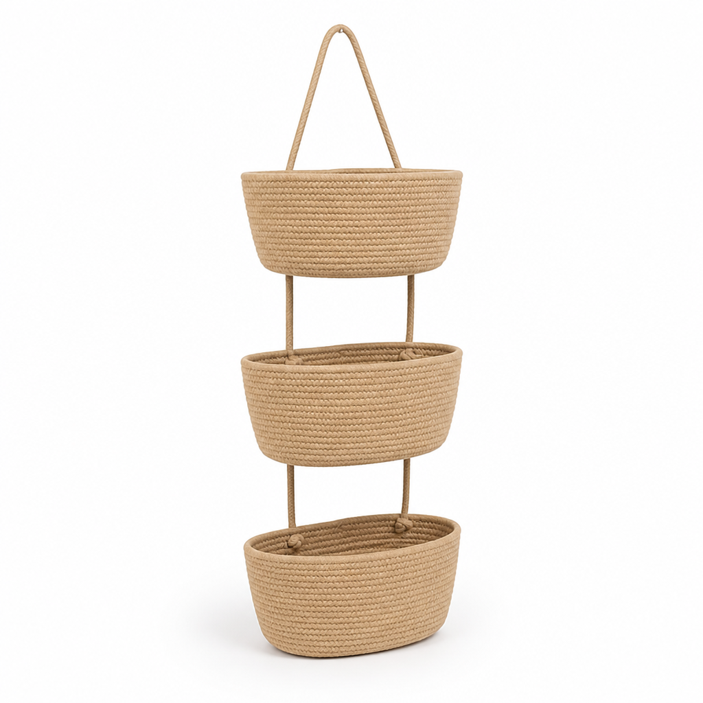 Over-the-Door Organizer 3-Tier Handwoven Cotton Baskets