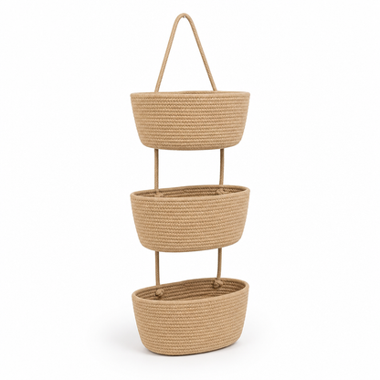 Over-the-Door Organizer 3-Tier Handwoven Cotton Baskets