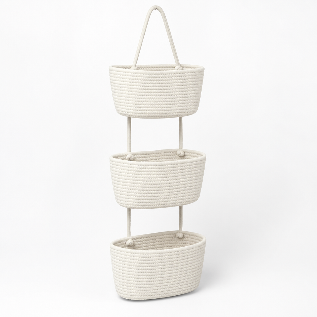 Over-the-Door Organizer 3-Tier Handwoven Cotton Baskets