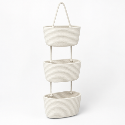 Over-the-Door Organizer 3-Tier Handwoven Cotton Baskets
