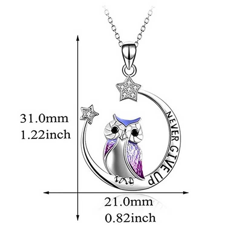 Owl Pendant Necklace Engraved Never Give Up Nickel-Free