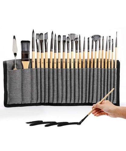 Paint Brush Set 24-Piece Nylon Bristles Wood Handles