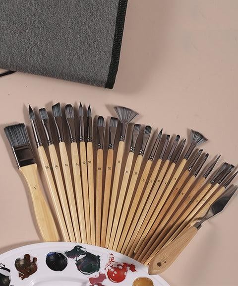 Paint Brush Set 24-Piece Nylon Bristles Wood Handles