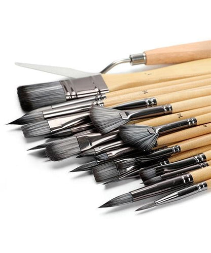 Paint Brush Set 24-Piece Nylon Bristles Wood Handles
