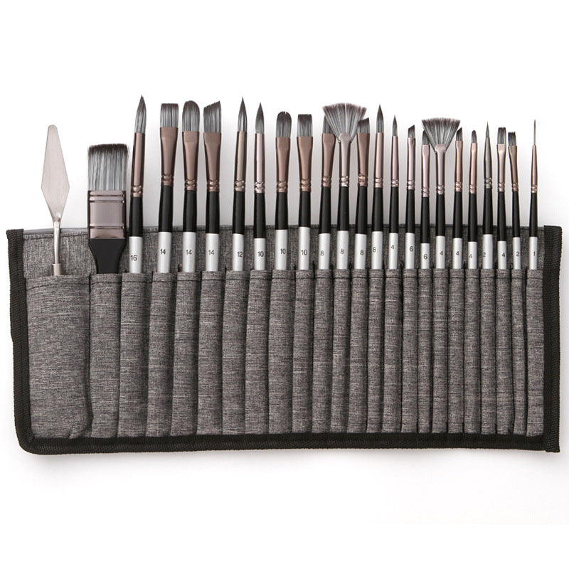 Paint Brush Set 24-Piece Nylon Bristles Wood Handles