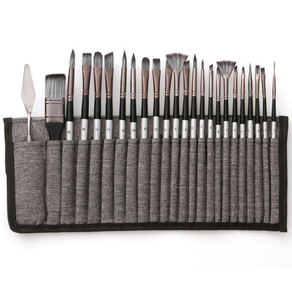 Paint Brush Set 24-Piece Nylon Bristles Wood Handles