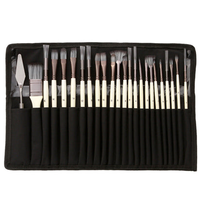 Paint Brush Set 24-Piece Nylon Bristles Wood Handles