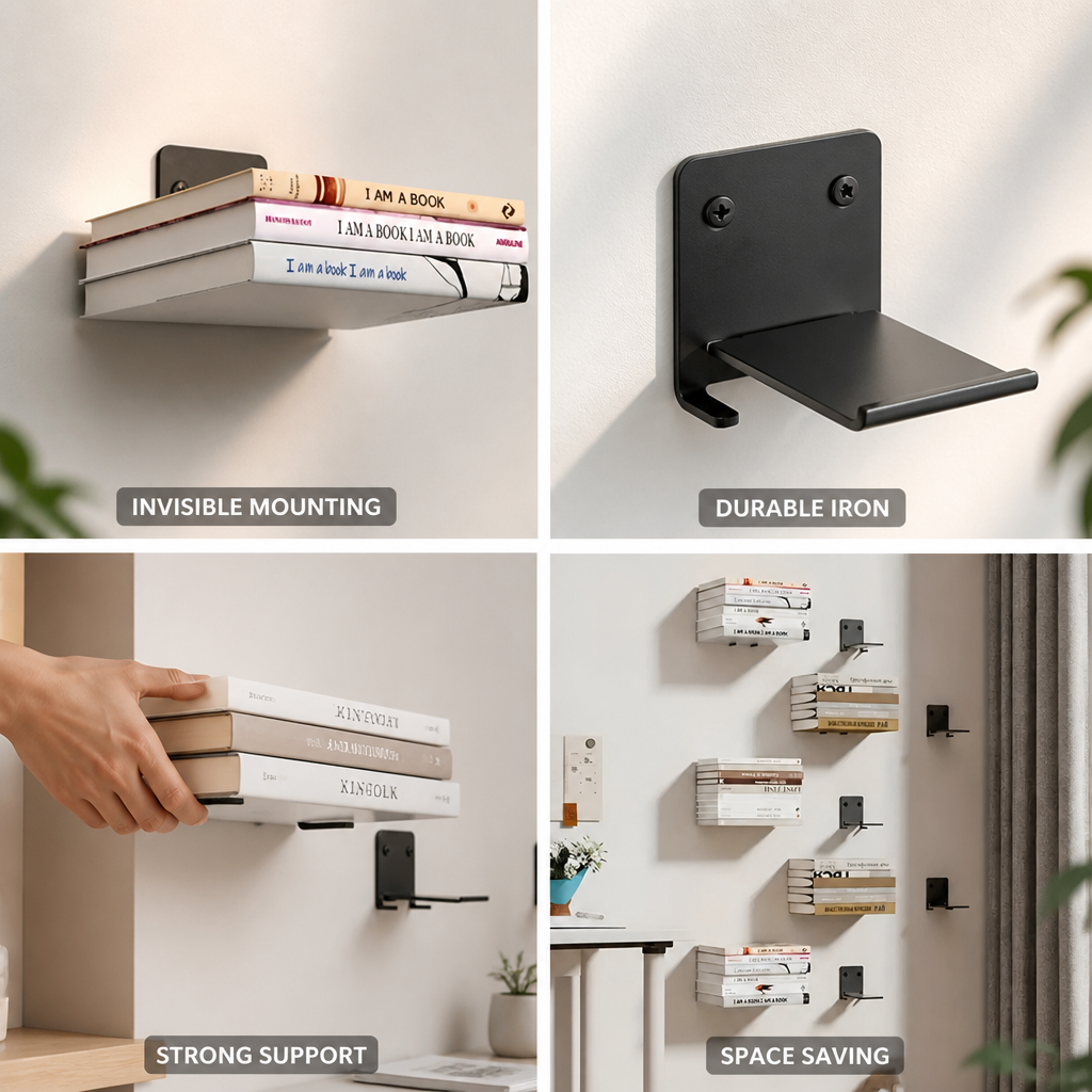 Painted Iron & Invisible Mounting Floating Bookshelf