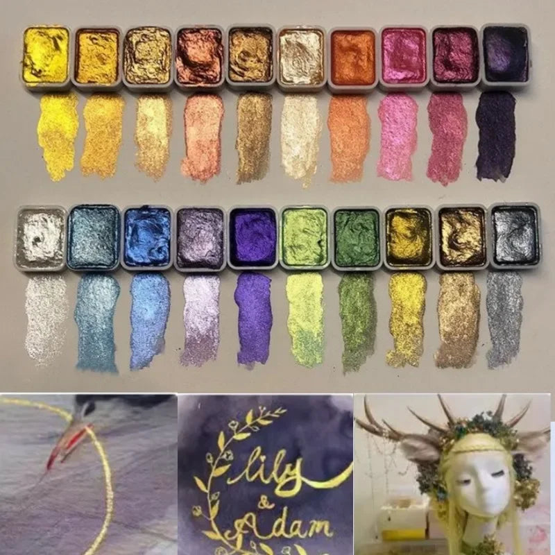 Pearlescent Pigment Set 10 Shimmer Shades & Built-In Mixing Palette