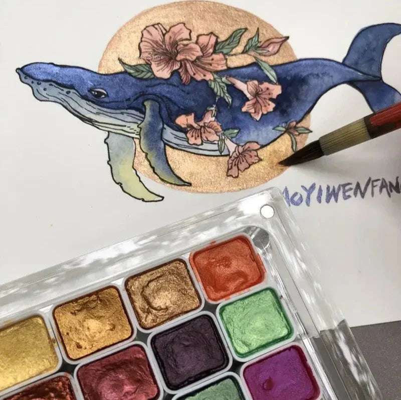 Pearlescent Pigment Set 10 Shimmer Shades & Built-In Mixing Palette