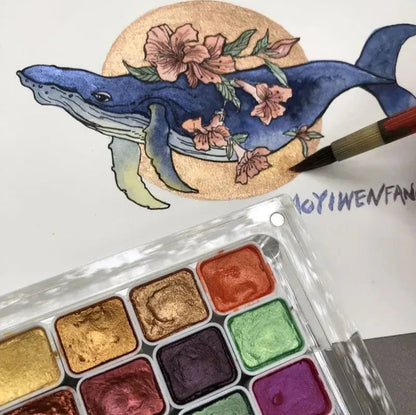 Pearlescent Pigment Set 10 Shimmer Shades & Built-In Mixing Palette