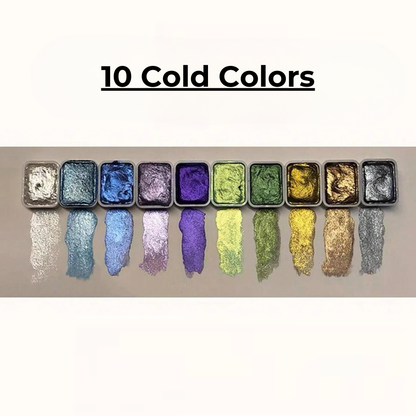 Pearlescent Pigment Set 10 Shimmer Shades & Built-In Mixing Palette