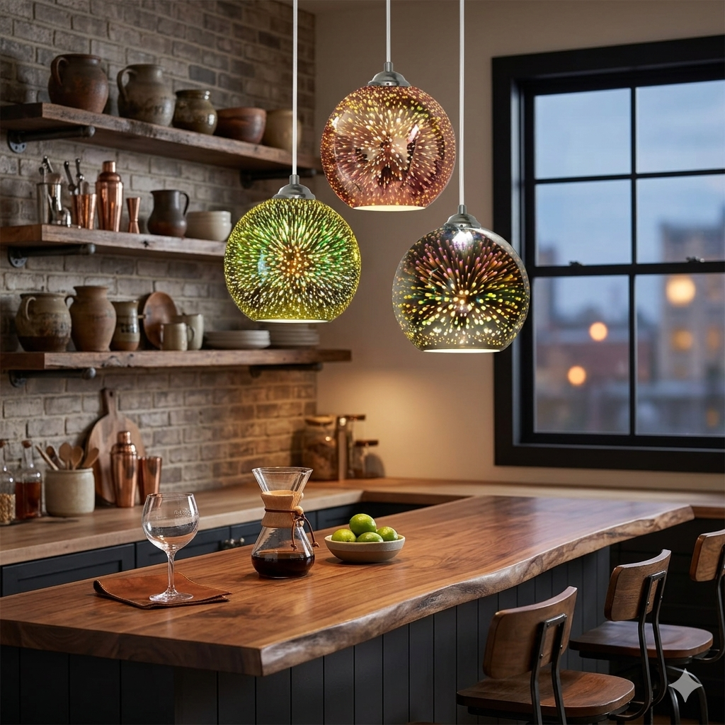 Pendant Light 3D Textured Glass Shade Adjustable Cable