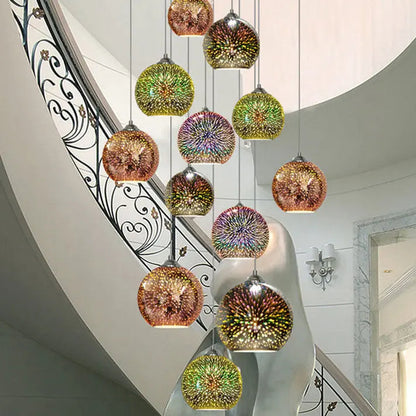 Pendant Light 3D Textured Glass Shade Adjustable Cable