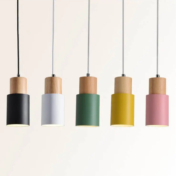 Pendant Light Aluminum Shade & Wood Accent Adjustable Cable