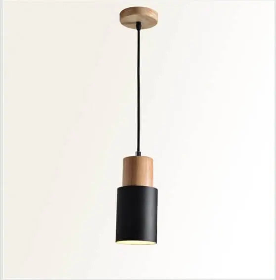 Pendant Light Aluminum Shade & Wood Accent Adjustable Cable