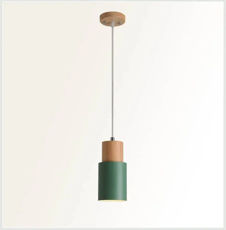 Pendant Light Aluminum Shade & Wood Accent Adjustable Cable