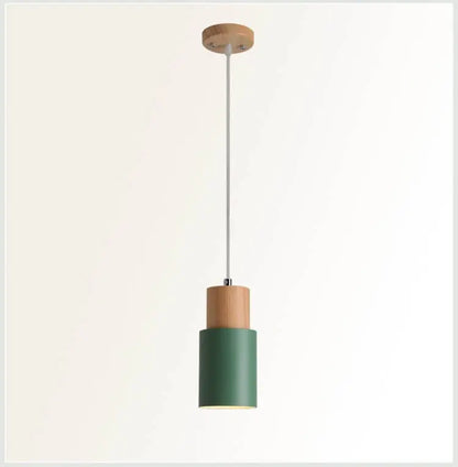 Pendant Light Aluminum Shade & Wood Accent Adjustable Cable