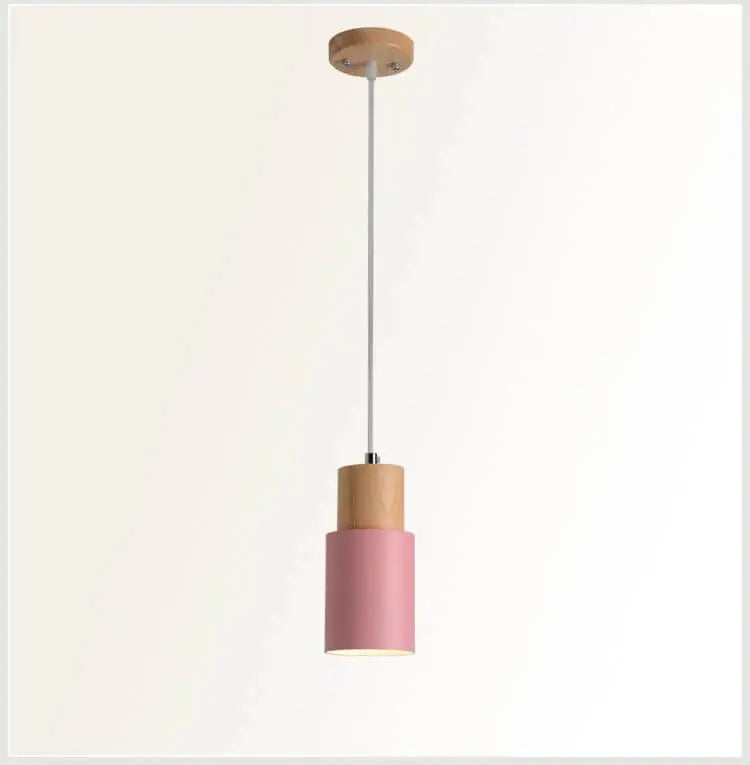 Pendant Light Aluminum Shade & Wood Accent Adjustable Cable
