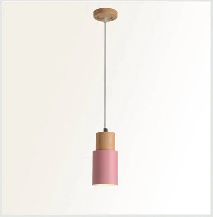 Pendant Light Aluminum Shade & Wood Accent Adjustable Cable
