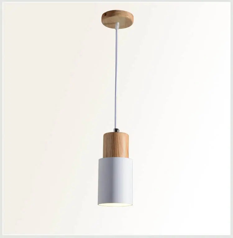 Pendant Light Aluminum Shade & Wood Accent Adjustable Cable