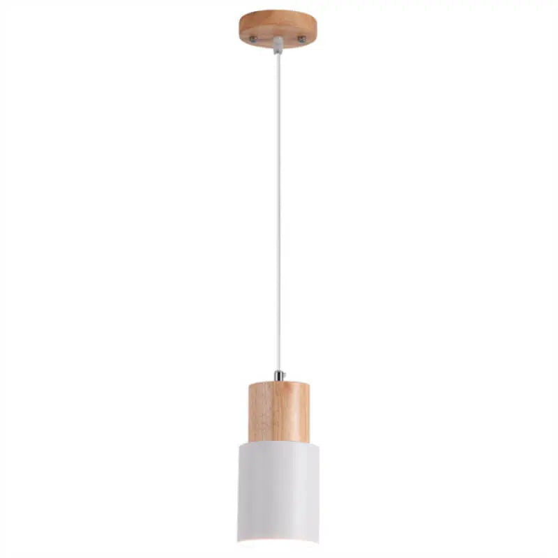 Pendant Light Aluminum Shade & Wood Accent Adjustable Cable