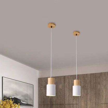 Pendant Light Aluminum Shade & Wood Accent Adjustable Cable