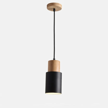 Pendant Light Aluminum Shade & Wood Accent Adjustable Cable