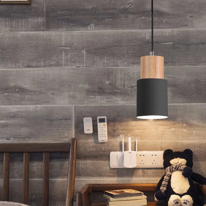 Pendant Light Aluminum Shade & Wood Accent Adjustable Cable