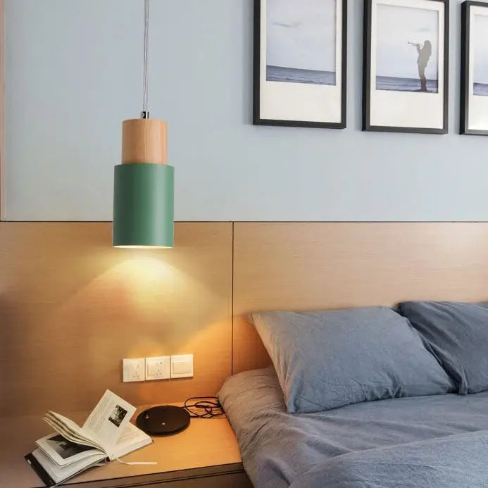 Pendant Light Aluminum Shade & Wood Accent Adjustable Cable