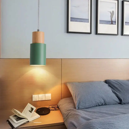 Pendant Light Aluminum Shade & Wood Accent Adjustable Cable