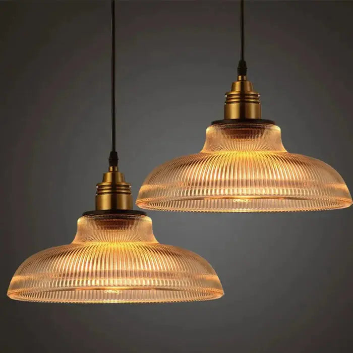Pendant Light Ribbed Glass & Brushed Brass Adjustable Cable