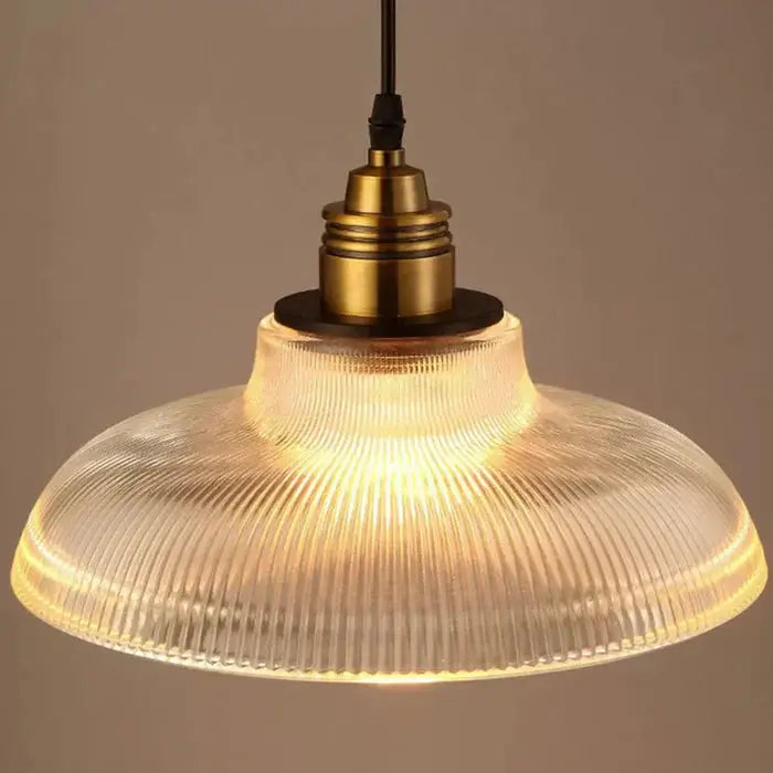 Pendant Light Ribbed Glass & Brushed Brass Adjustable Cable