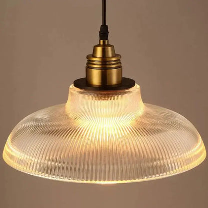 Pendant Light Ribbed Glass & Brushed Brass Adjustable Cable